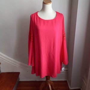 DOUBLE ZERO PINK CORAL CROCHET BELL SLEEVE MINI DRESS NWT M